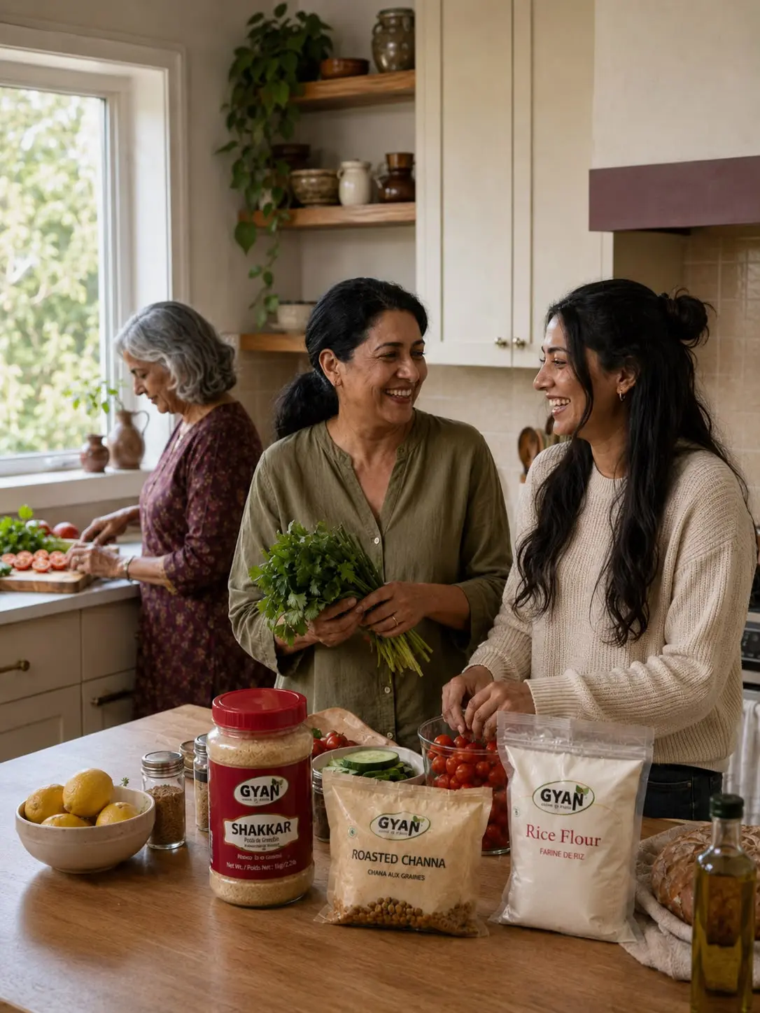 Gyan Foods products presented in a warm and welcoming kitchen setting